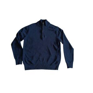 St. John's Bay Men’s Quarter Zip Navy Sweater Size M Knit Pullover Casual Preppy